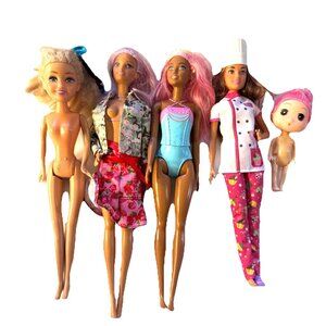 5 Lot Barbie & Others dolls Mattel Mixed Chef Painted Clothes Stacey Purple Pink